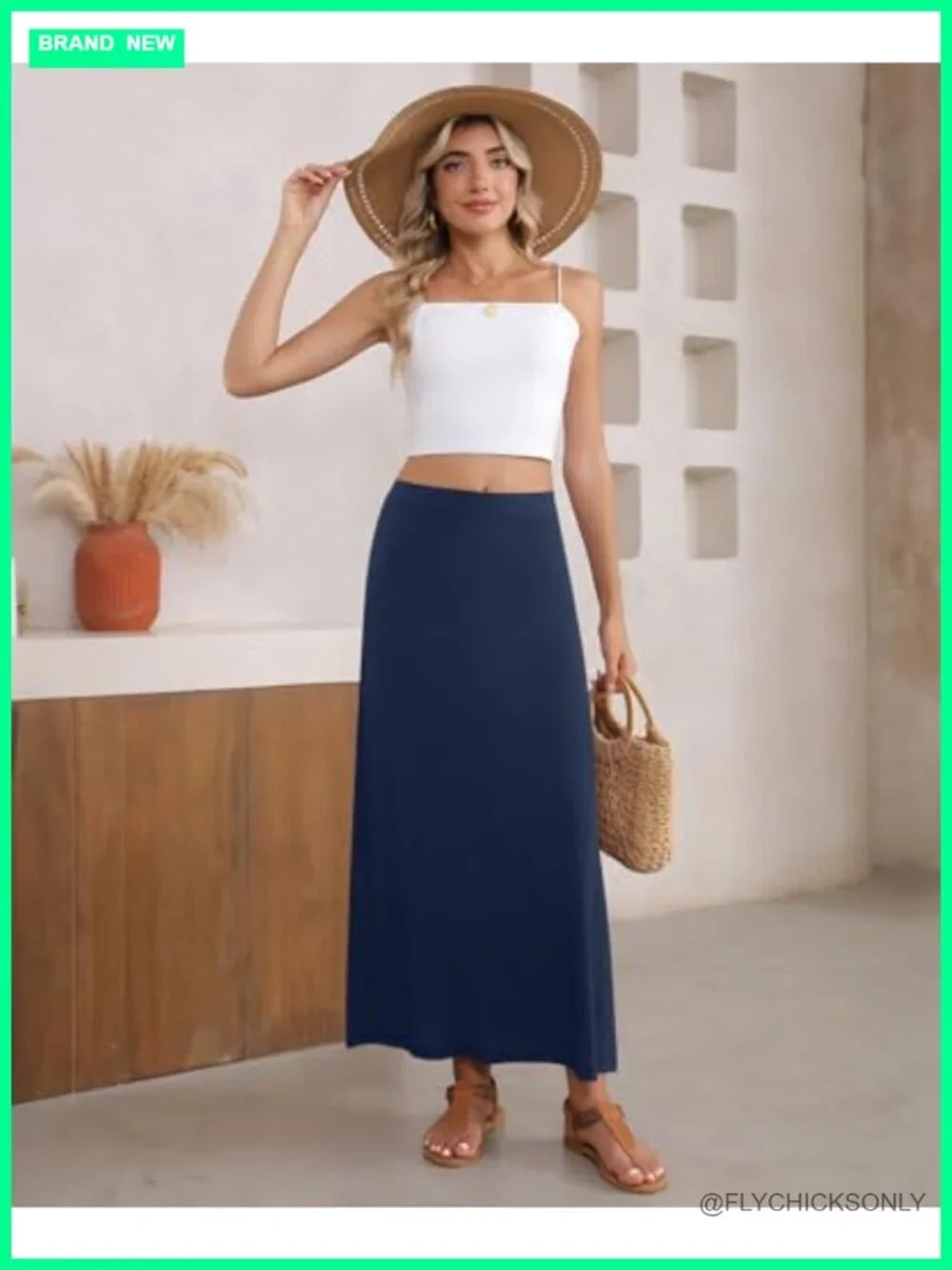 Flowy A-Line Maxi Skirt High Waisted Casual Long Skirt